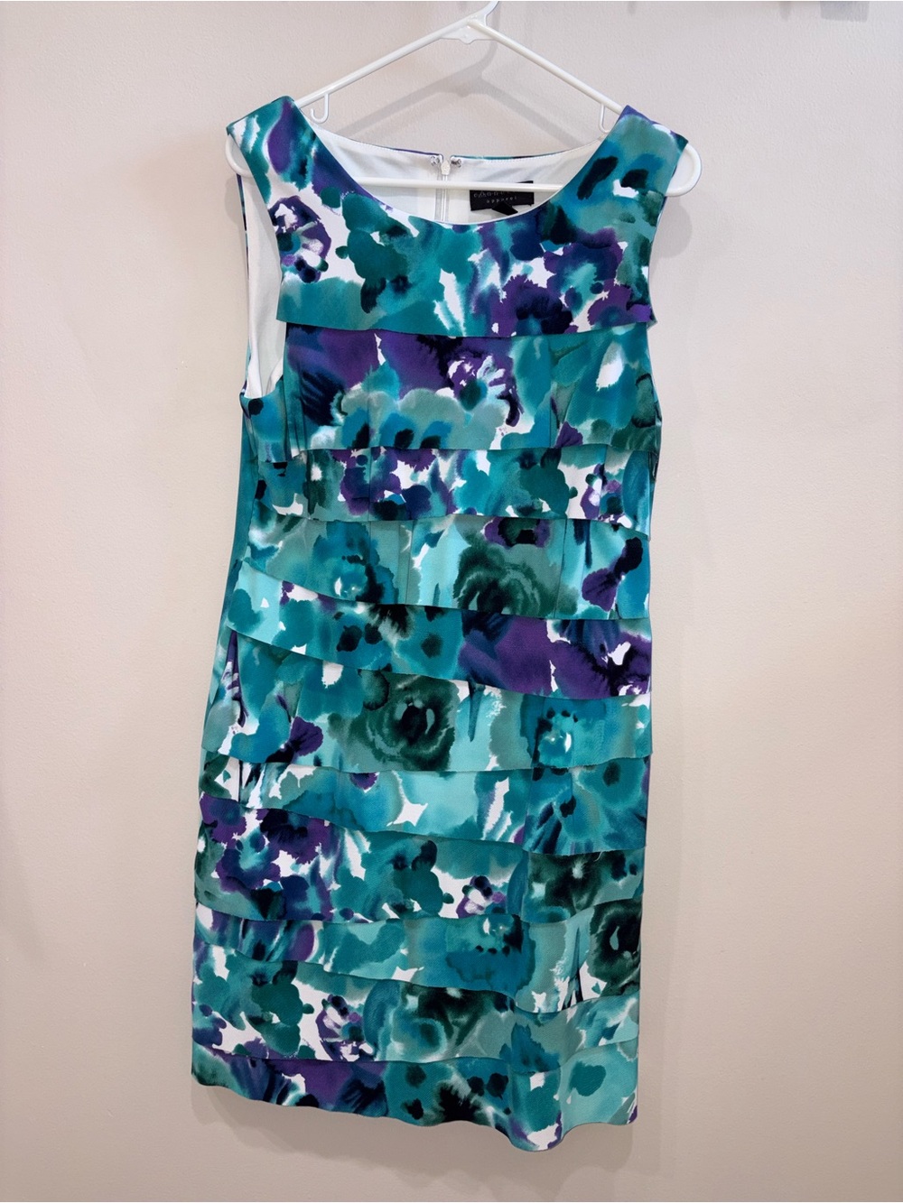 Connected Apparel Teal, Aqua & Purple Floral Shift Dress